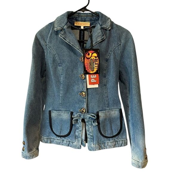 Revolve Cormio Cynthia Collared Button Down Bow Detail Denim Jean Jacket Size L - Picture 9 of 12